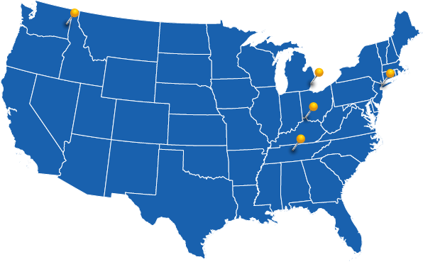 Map of US with pins at awardee locations