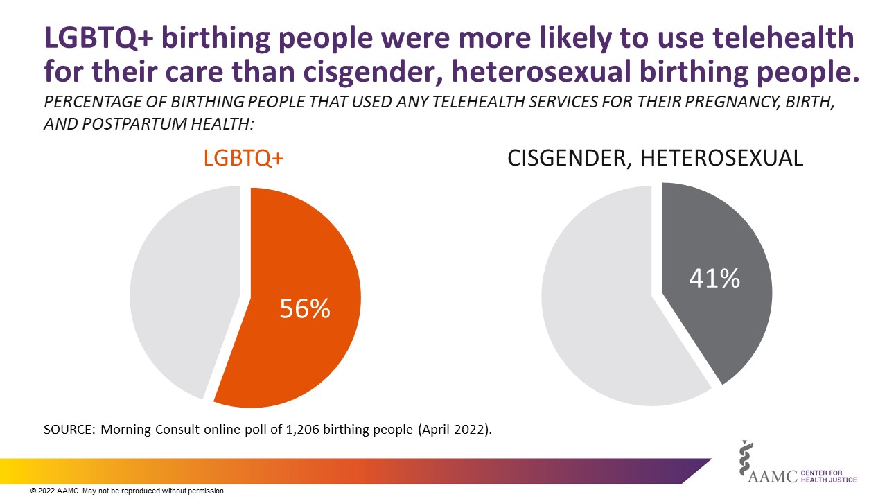 LGBTQ+ birthing people were more likely to use telehealth for their care than straight people.
