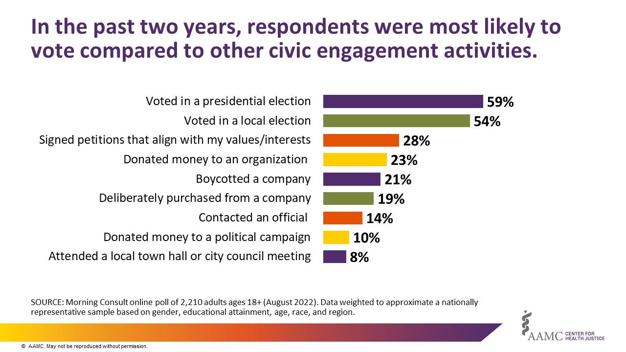 In the past two years, respondents were most likely to vote compared to other civic engagement activities.