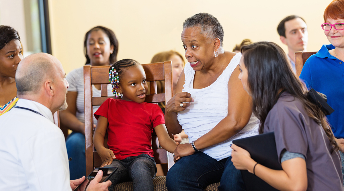 Diverse group of people waiting in health clinic