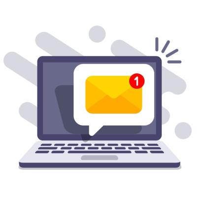 Center for Health Justice Newsletter Illustration of a new email message notification on a laptop