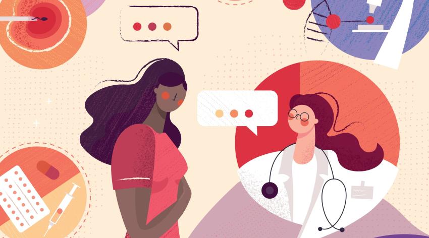 A young woman talks to her doctor about her reproductive health options.
